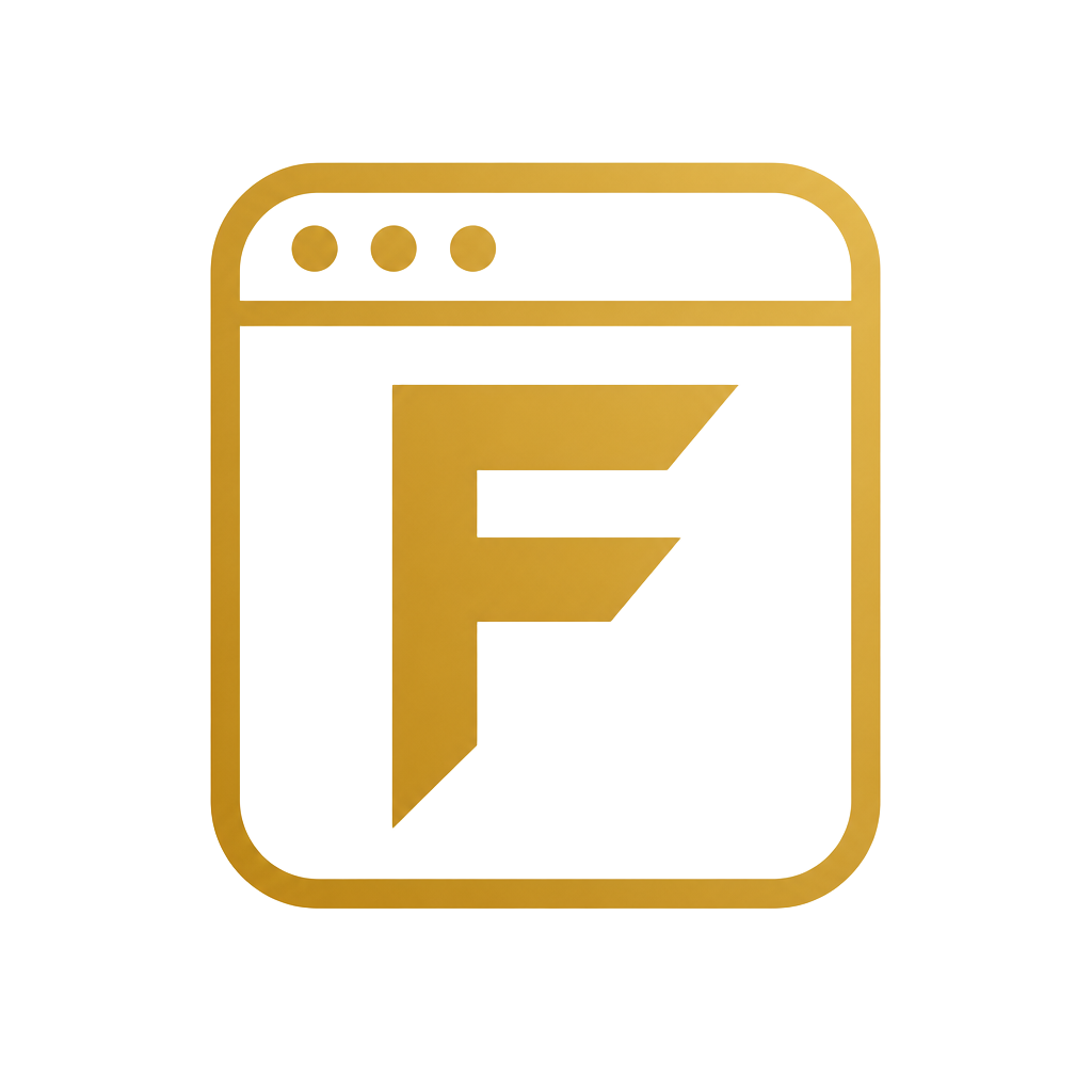 FirstSite logo: a gold browser window containing the letter F